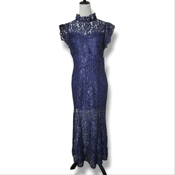 En Focus Studio Navy Lace Maxi Dress NWT Size 10 Evening Holiday Cocktail Dress - Picture 1 of 7
